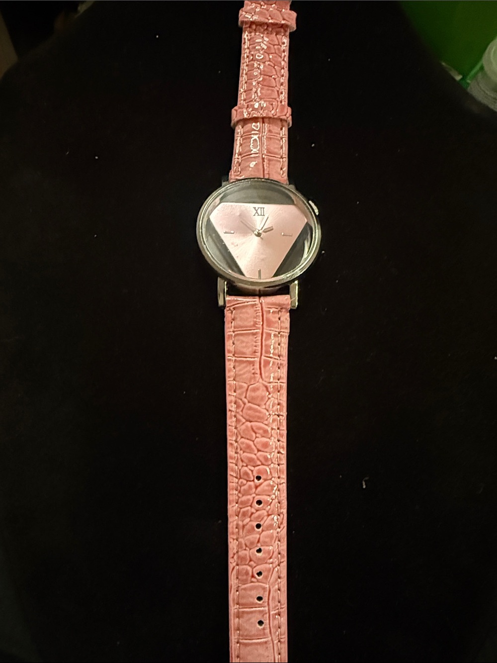 NWT Women's Pink faux croc Dial Watch - triangle face- new battery up to size 8